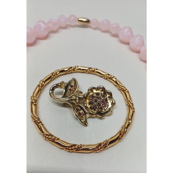 VTG 3-piece Combo: Acrylic Necklace, Bangle Bracelet and Rhinestone Brooch - Picture 5 of 8